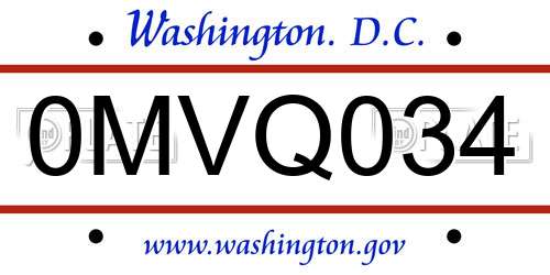 0MVQ034 District Of Columbia License Plate