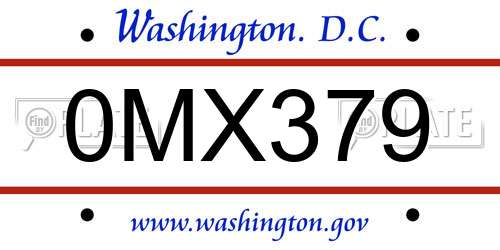0MX379 District Of Columbia License Plate