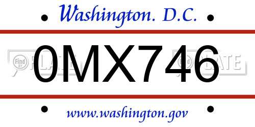 0MX746 District Of Columbia License Plate