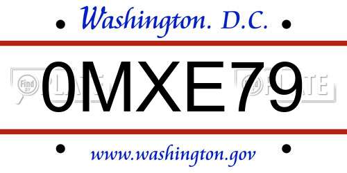 0MXE79 District Of Columbia License Plate