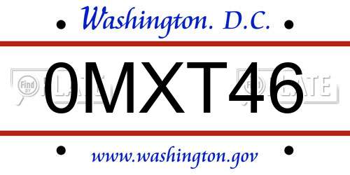 0MXT46 District Of Columbia License Plate
