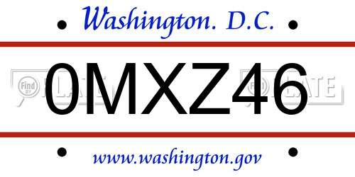 0MXZ46 District Of Columbia License Plate
