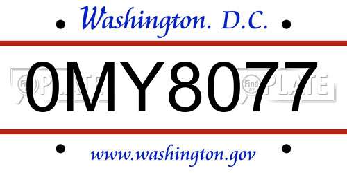 0MY8077 District Of Columbia License Plate