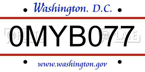 0MYB077 District Of Columbia License Plate