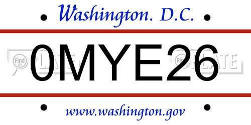 0MYE26 District Of Columbia License Plate