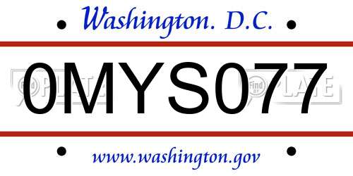 0MYS077 District Of Columbia License Plate