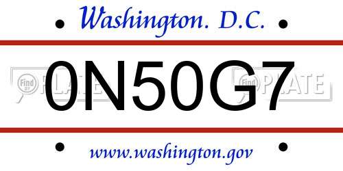 0N50G7 District Of Columbia License Plate