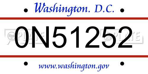 0N51252 District Of Columbia License Plate