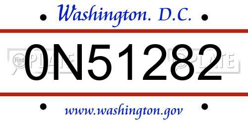0N51282 District Of Columbia License Plate