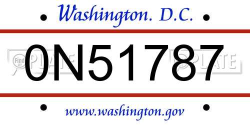0N51787 District Of Columbia License Plate