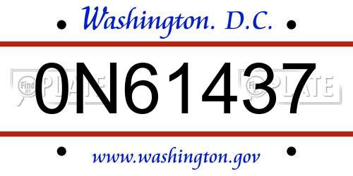 0N61437 District Of Columbia License Plate