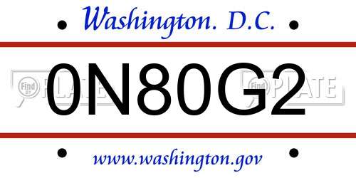 0N80G2 District Of Columbia License Plate
