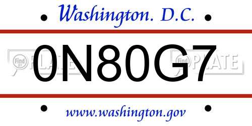 0N80G7 District Of Columbia License Plate