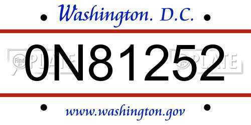 0N81252 District Of Columbia License Plate