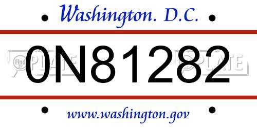 0N81282 District Of Columbia License Plate