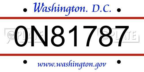 0N81787 District Of Columbia License Plate