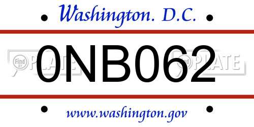 0NB062 District Of Columbia License Plate