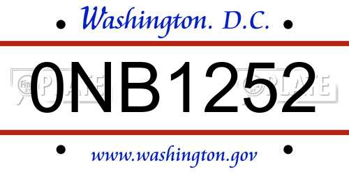 0NB1252 District Of Columbia License Plate