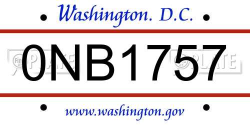 0NB1757 District Of Columbia License Plate