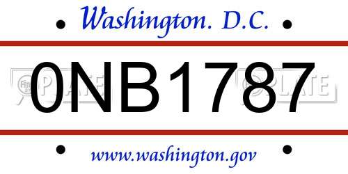 0NB1787 District Of Columbia License Plate