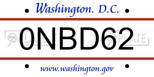 0NBD62 District Of Columbia License Plate