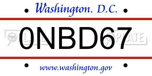 0NBD67 District Of Columbia License Plate