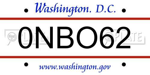 0NBO62 District Of Columbia License Plate
