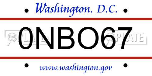0NBO67 District Of Columbia License Plate