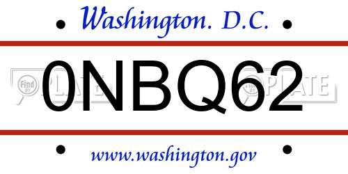 0NBQ62 District Of Columbia License Plate