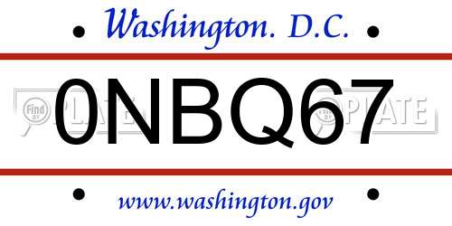 0NBQ67 District Of Columbia License Plate