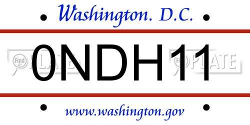 0NDH11 District Of Columbia License Plate