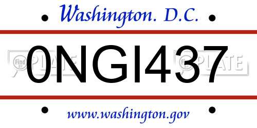 0NGI437 District Of Columbia License Plate