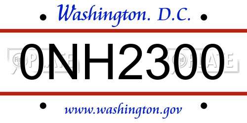 0NH2300 District Of Columbia License Plate