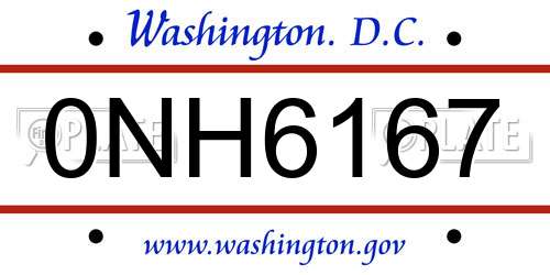 0NH6167 District Of Columbia License Plate