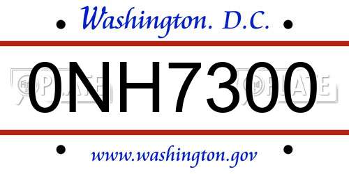 0NH7300 District Of Columbia License Plate