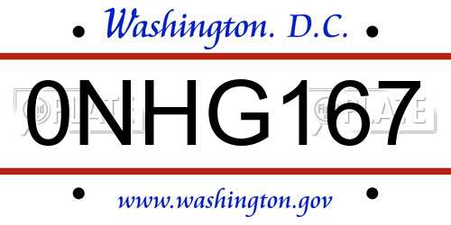 0NHG167 District Of Columbia License Plate