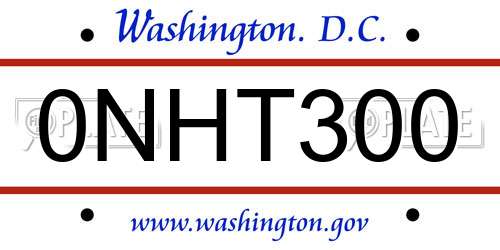 0NHT300 District Of Columbia License Plate