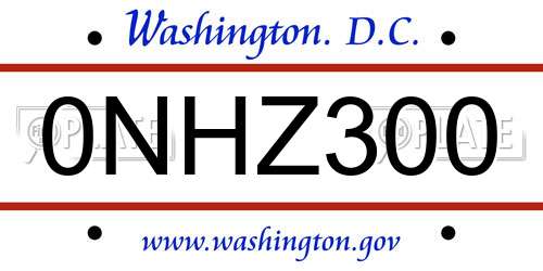 0NHZ300 District Of Columbia License Plate