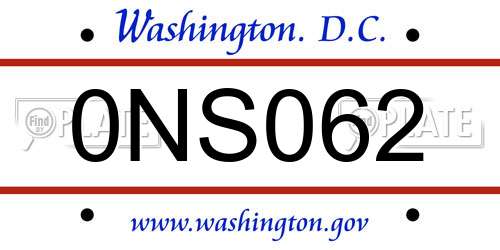 0NS062 District Of Columbia License Plate