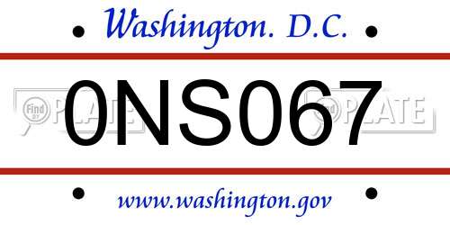 0NS067 District Of Columbia License Plate
