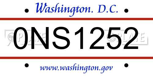 0NS1252 District Of Columbia License Plate