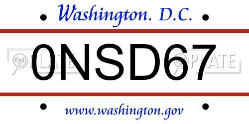 0NSD67 District Of Columbia License Plate