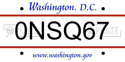 0NSQ67 District Of Columbia License Plate