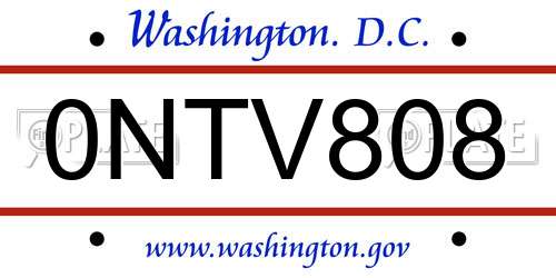 0NTV808 District Of Columbia License Plate