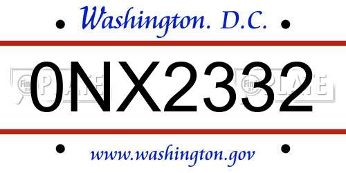0NX2332 District Of Columbia License Plate