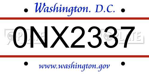0NX2337 District Of Columbia License Plate