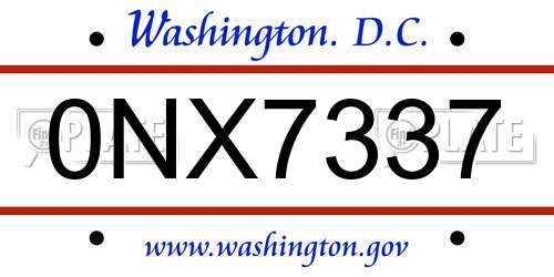 0NX7337 District Of Columbia License Plate