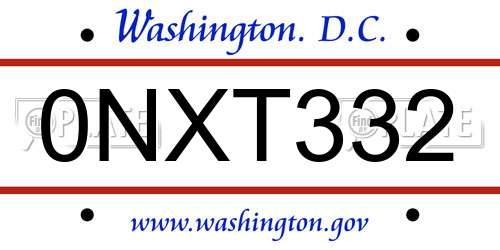 0NXT332 District Of Columbia License Plate