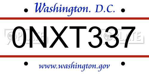 0NXT337 District Of Columbia License Plate
