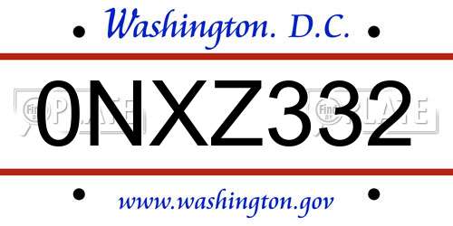 0NXZ332 District Of Columbia License Plate
